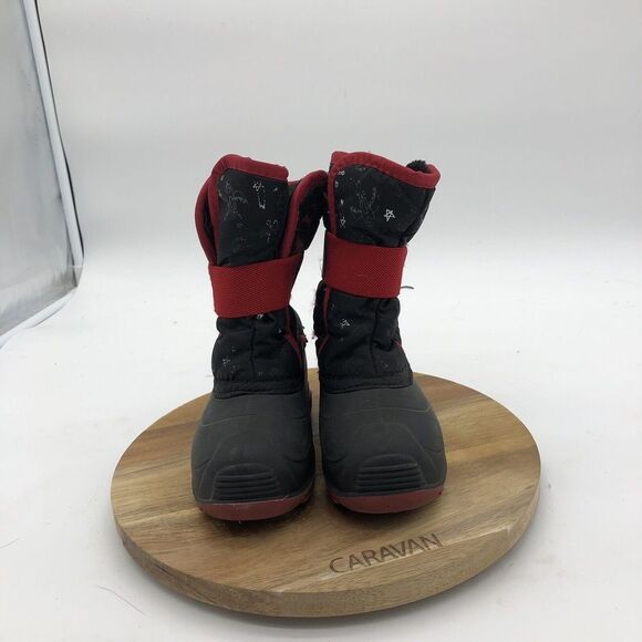 Kamik Snow bug Snow Boots Boys 9 Black Red Mid-Calf Pull On Space Rocket - Picture 2 of 8